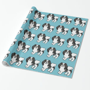 Driekleurige Japanse Chin Cartoon Hond Cadeaupapier
