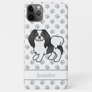 Driekleurige Japanse Chin Cartoon Hond & Naam iPhone 11 Pro Max Hoesje