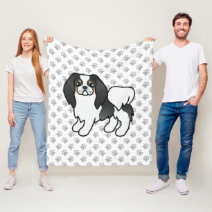 Driekleurige Japanse Chin Cartoon Hond & Pootjes Fleece Deken