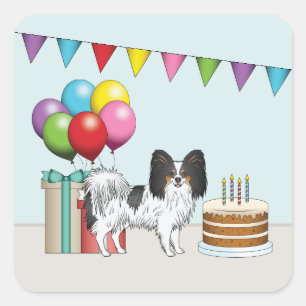Driekleurige Papillon Cartoon Hond Kleurrijke Verj Vierkante Sticker