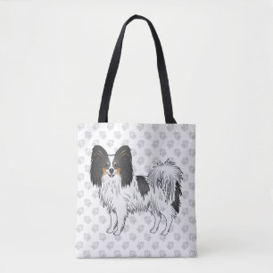 Driekleurige Papillon Cartoon Hond Met Pootpatroon Draagtas