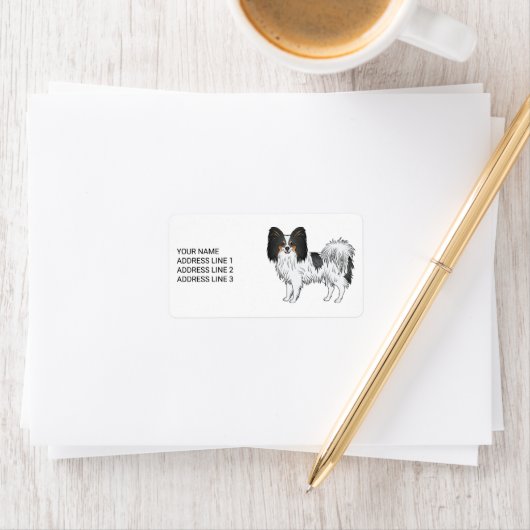 Driekleurige Papillon Cute Hond Met Uw Aangepaste Etiket (Insitu)