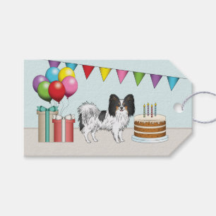 Driekleurige Papillon Gelukkige Hond Kleurrijke Ve Cadeaulabel
