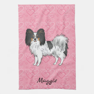 Driekleurige Papillon Schattige Cartoon Hond Op Ro Theedoek