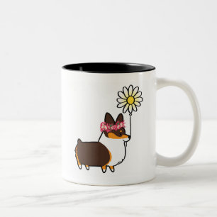 Driekleurige Pembroke Corgi Flower-Mok   CorgiDing Tweekleurige Koffiemok