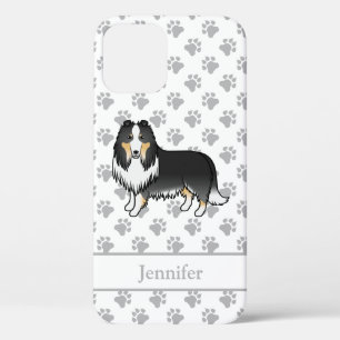 Driekleurige Rough Collie Lieve Cartoonhond & Naam iPhone 12 Hoesje