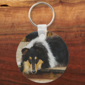 Driekleurige ruw collie-cadeaus sleutelhanger (Voorkant)
