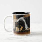 Driekleurige ruw collie-cadeaus tweekleurige koffiemok (Links)
