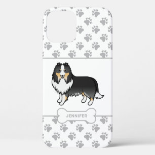 Driekleurige Sheltie Met Pootjes, Hondenbot & Naam iPhone 12 Hoesje