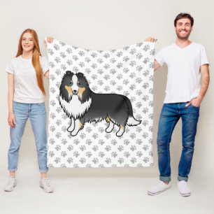 Driekleurige Shetland Sheepdog Cartoon Hond & Poot Fleece Deken