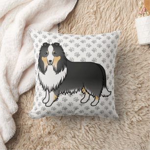 Driekleurige Shetland Sheepdog Cartoon Hond & Poot Kussen