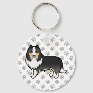 Driekleurige Shetland Sheepdog Sheltie Cartoon Hon Sleutelhanger
