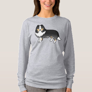 Driekleurige Shetland Sheepdog Sheltie Cartoon Hon T-shirt