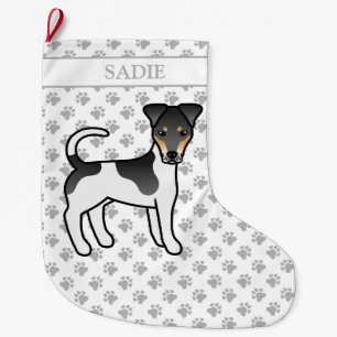 Driekleurige Smooth Fox Terrier Mooie Hond & Naam Grote Kerstsok