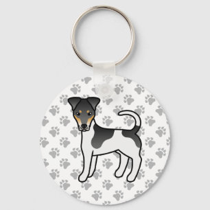 Driekleurige Smooth Fox Terrier Schattige Cartoon Sleutelhanger