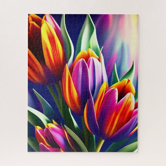 Driekleurige tulp bloeit, puzzel (Verticaal)