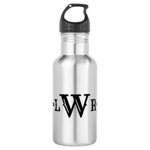 Drieletter monogram op maat Elegant Zwart & Wit Waterfles