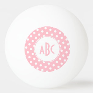 Drieletterig roze en wit gestippeld monogram pingpongballen