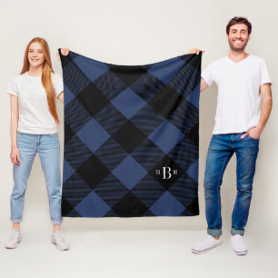 Drieletterige monogram blauwe buffelcheque fleece deken
