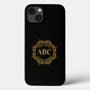 Drieletterige monogram en naam in Gold Circle Lijs iPhone 13 Hoesje