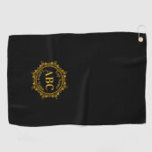 Drieletterige monogram en naam in Gold Circle Lijs Golfhanddoek (Horizontaal)