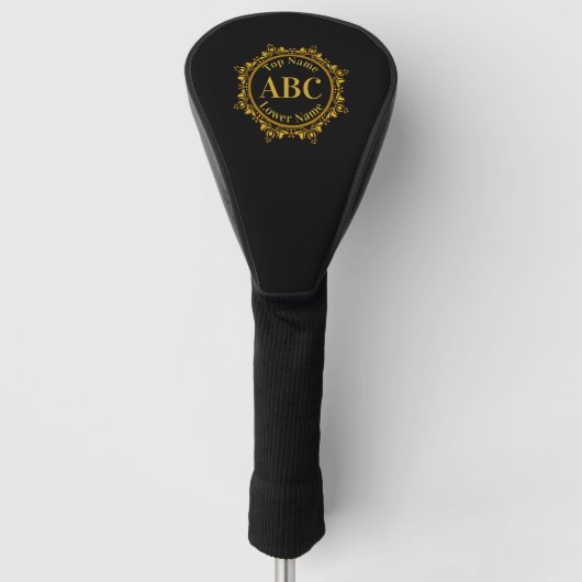 Drieletterige monogram en naam in Gold Circle Lijs Golfheadcover (Voorkant)