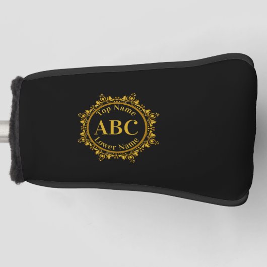 Drieletterige monogram en naam in Gold Circle Lijs Golfheadcover (Voorkant)