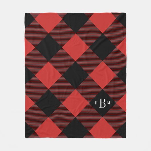 Drieletterige monogram rode buffelcontrole fleece deken (Voorkant)