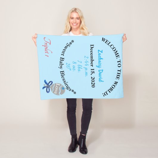 Drieling Baby Boy Gepersonaliseerde Fleece Deken (In situ)