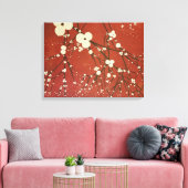 Drieluik rode muur kunst moderne bloemen Japans Canvas Afdruk (Insitu (Woonkamer))