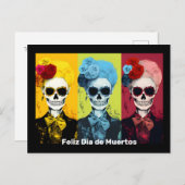 Drieluik van Dia de Muertos Calavera Catrina Briefkaart (Voorkant / Achterkant)