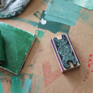 Driemaal Maangodin Symbool Bloem Rubberstempel