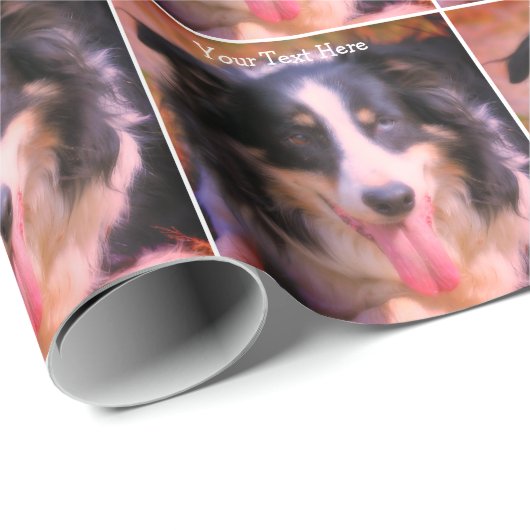 Driemaandelijkse gekleurde rand Collie Dog Persoon Cadeaupapier (Rol Hoek)