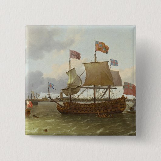 Driemaands 'Britannia' in Rotterdam, 1698 Vierkante Button 5,1 Cm (Voorkant)