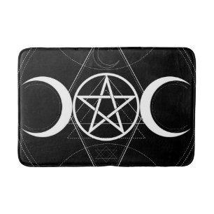 Driemaansgodin Pentagram Zwart & Wit Wicca Badmat