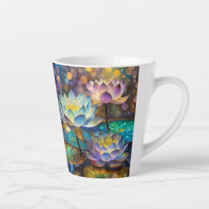 Driemanschap van gloeiende lotusbloemen latte mok