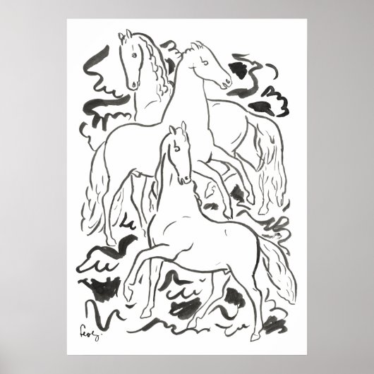 Driepaarden (ca. 1925-1930) Tekening door Leo Gest Poster (Voorkant)