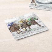 Driepaarse razen - nek en nek vierkante kartonnen onderzetter (Schuin)