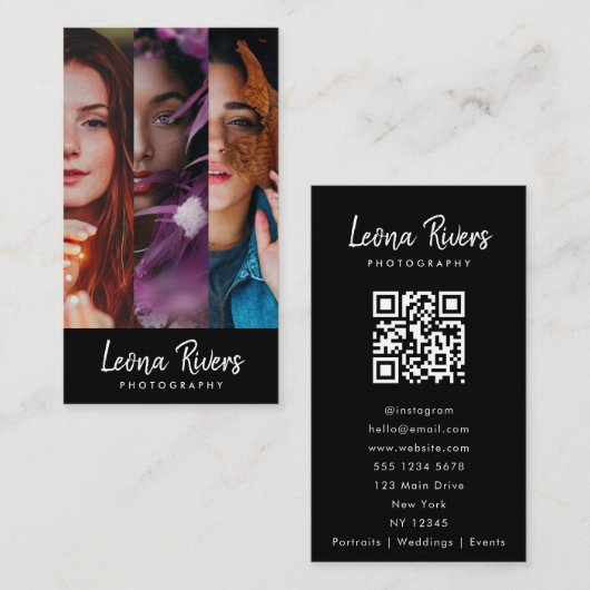 Drieportret QR Code Fotograaf Visitekaartje (Voorkant / Achterkant)