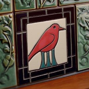 Driepotige Vogel Art Deco Nouveau Wanddecoratie Tegeltje