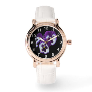 Drietal Paarse Witte Viooltjesbloemen: Natuurlijke Horloge