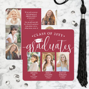 Drievoudig Afstuderen Fotocollage Rood & Wit Gewri Aankondiging