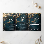 Drievoudig bruiloft rond Rustic Evening Tree Light Drieluik Uitnodiging (Binnen)