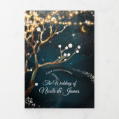 Drievoudig bruiloft rond Rustic Evening Tree Light Drieluik Uitnodiging (Cover)