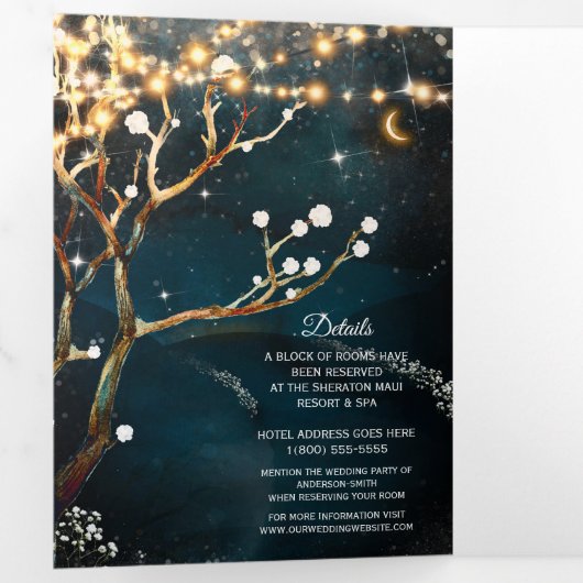 Drievoudig bruiloft rond Rustic Evening Tree Light Drieluik Uitnodiging (Binnenzijde eerst)