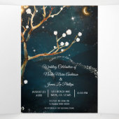 Drievoudig bruiloft rond Rustic Evening Tree Light Drieluik Uitnodiging (Binnenkant midden)