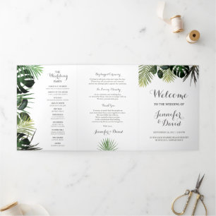 Drievoudig ceremoniebesluit voor Tropical Wedding Drieluik Uitnodiging