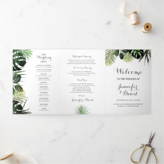 Drievoudig ceremoniebesluit voor Tropical Wedding Drieluik Uitnodiging