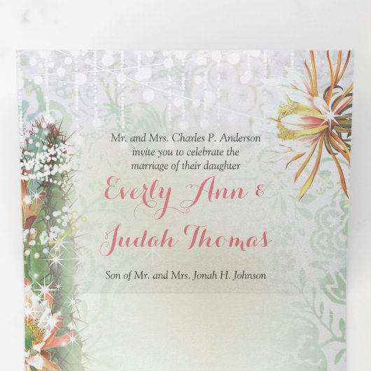 Drievoudig in één cactus huwelijksuitnodiging drieluik programma (Binnenzijde eerst)