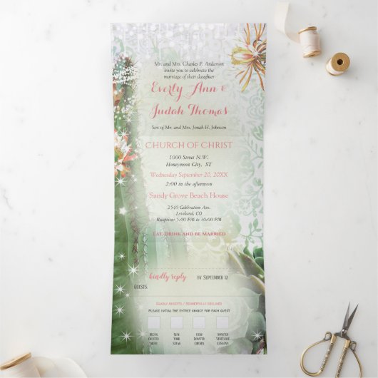 Drievoudig in één cactus huwelijksuitnodiging drieluik programma (Binnen)